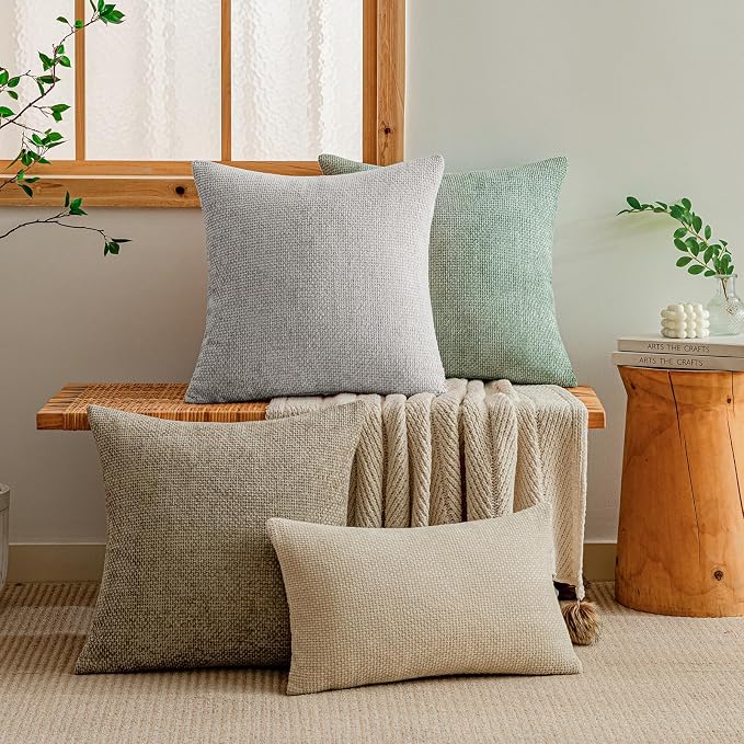 a moment Light Grey Chenille Throw Pillow Covers 18x18 Inch Pack of 2 Modern Decorative Throw Pillow Covers Farmhouse Cross Covers Home Decor for Sofa Bedroom Living Room