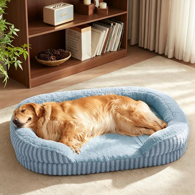 MIXJOY Orthopedic Dog Beds Large Sized Dog,Extra Large Washable Dog Bed Waterproof Oval Dogs Bed with Removable Cover,Egg-Crate Foam Big Pet Bed Couch with Bolster,Non-Slip Bottom,XL 42"X32",Blue