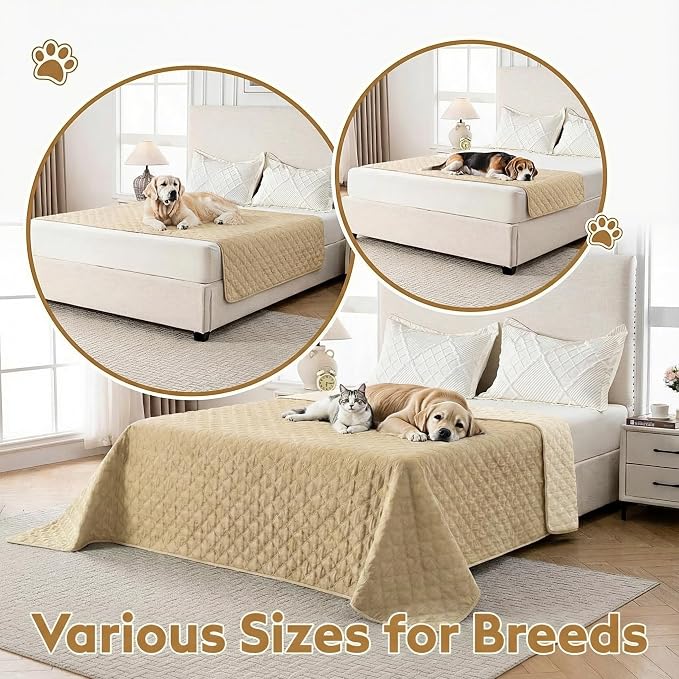 FunFurry Waterproof Dog Blanket, Couch Cover for Dogs Washable, Reversible Dog Bed Cover, Couch Furniture Protector. (Dark＆Light Beige, 82 X 102 Inch - 1 Pack)