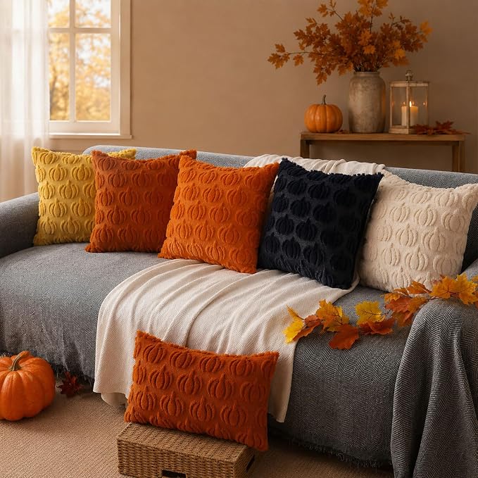 DFXSZ Fall Pillow Covers 20x20 2Pcs Beige Pumpkin Fall Decorations for Home | Fall decor Set of 2 Throw Pillow Cases Soft Plush Faux Fur Wool Couch Cushion for Chair Sofa Bedroom Living Room Home Decor