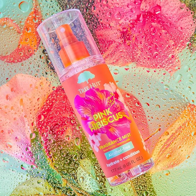 Tree Hut Pink Hibiscus Hair & Body Mist, Hydrating & Alcohol-Free Body Spray, Fragrance with Hibiscus, Poppy & Rasberry Notes, Alcohol-Free Formula, 6 Fl Oz.