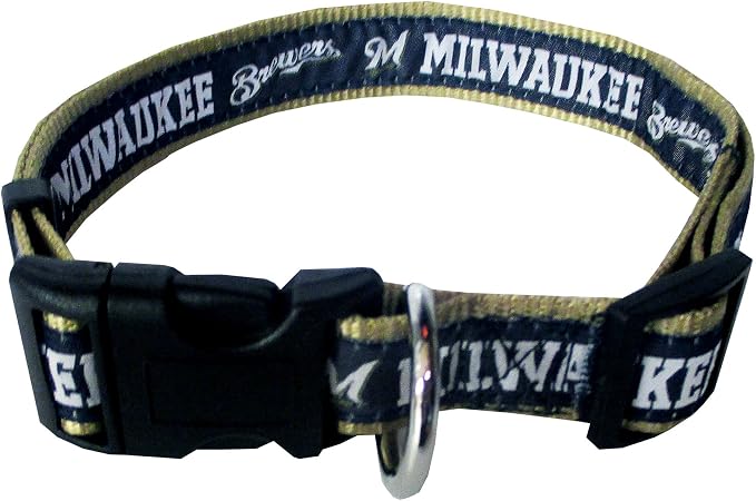 MLB Millwauke Brewers Licensed PET COLLAR- Heavy-Duty, Strong, and Durable Dog Collar. Available in 29 Baseball Teams and 4 Sizes