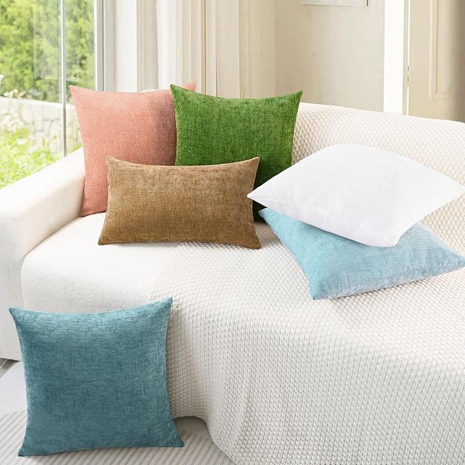 CaliTime Decorative Throw Pillow Covers 16 X 16 Inches Light Blue Grey | Pack of 2, Cozy Chenille Cushion Cases for Couch Sofa Bed Living Room Farmhouse Home