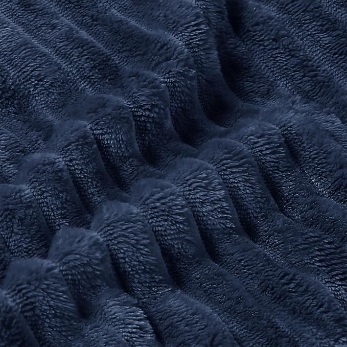 BEDELITE 3D Ribbed Jacquard Navy Blankets Queen Size for Bed, 90x90 Inch | Soft Warm Decorative Fluffy Blanket, Cozy Fuzzy Lightweight Plush Fleece Throw Blankets for Bed, Room Decor, Gift for Women