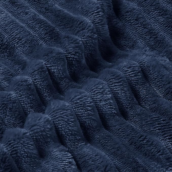 BEDELITE 3D Ribbed Jacquard Navy King Size Blankets for Bed, 108x90 Inch | Soft Warm Decorative Fluffy Blanket, Cozy Fuzzy Lightweight Plush Fleece Throw Blankets for Bed, Room Decor, Gift for Women