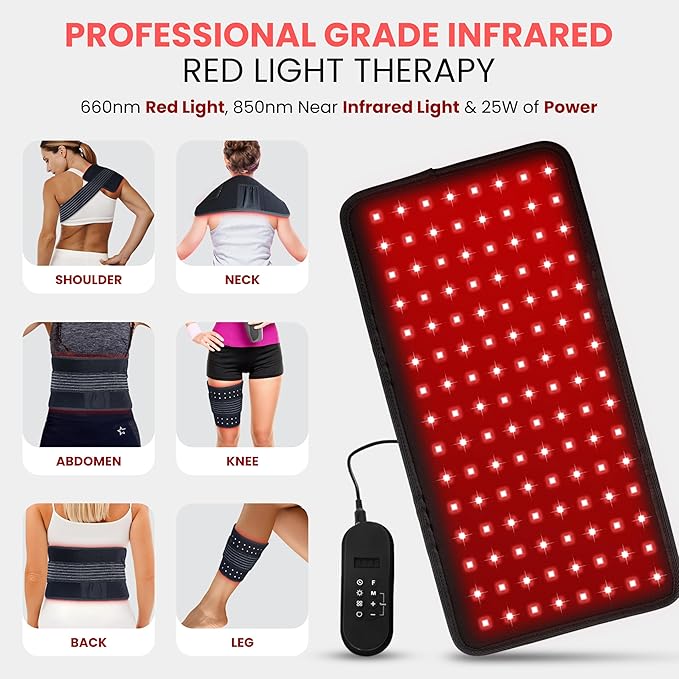 JWAY Red Light Therapy Belt | 660nm Red Light Therapy & 850nm Near Infrared Light Therapy for Body | Relax & Massage Muscles | Pain Relief and Inflammation | Improve Circulation