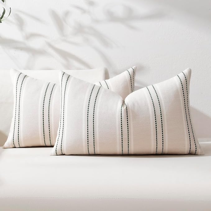 Hckot Spring Throw Pillow Covers 12x20 Set of 2 Green Pillow Covers | Farmhouse Decorative Pillows Textured Linen Square Cushion Covers for Sofa Couch Bed Living Room Decor(Dark Green)