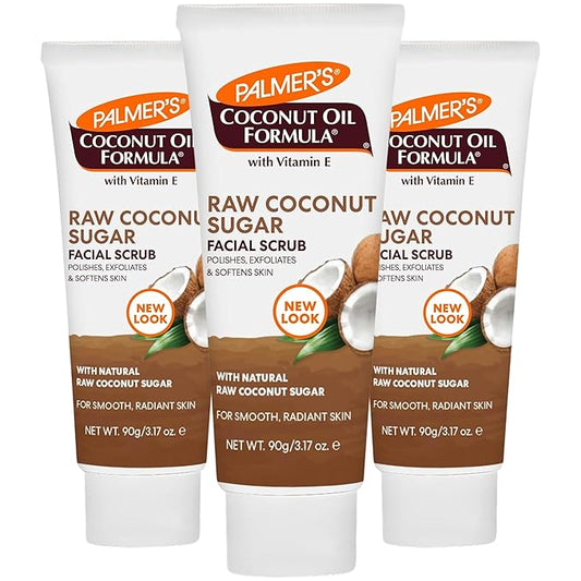 Palmer's Coconut Oil Formula Coconut Sugar Facial Scrub Exfoliator, Face Scrub to Gently Exfoliate Away Dirt and Dead Skin Cells with Chamomile to Soften & Calm, 3.17 Ounces (Pack of 3)