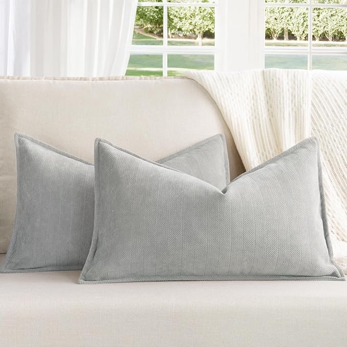 Light Gray Pillow Covers 12x20 Set of 2 Chenille Throw Pillow Covers with Elegant Design Soft and Luxurious Decorative Throw Pillows for Couch, Bed, and Home Decor