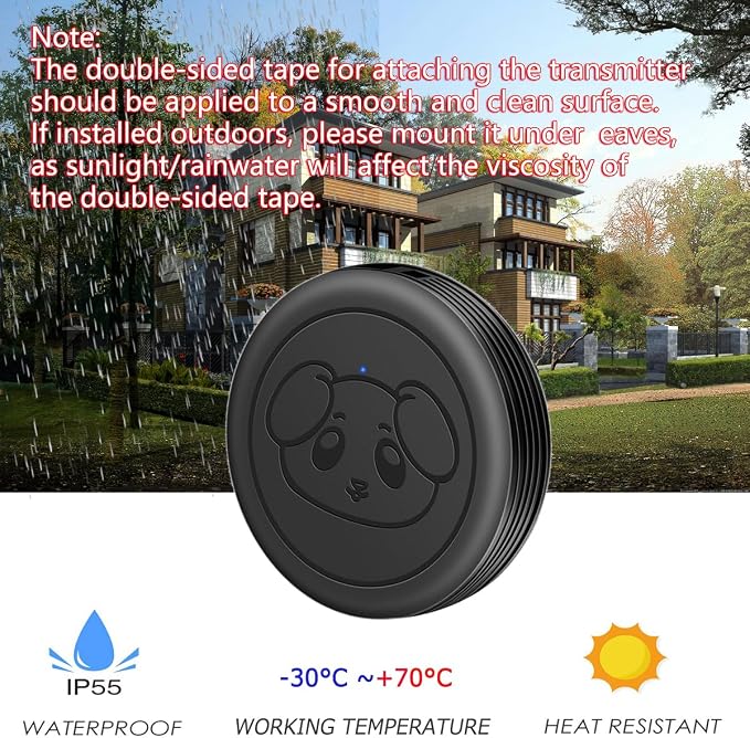 Dog Door Bell, Wireless Doggie Doorbells for Potty Training, Door Bell for Dogs to Go Outside, Dog Bells (Black, 1 Receiver + 1 Transmitter)