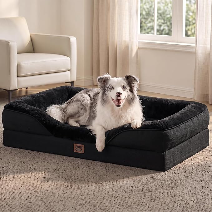 EHEYCIGA Orthopedic XL Dog Bed for Large Dog, Memory Foam Dog Couch, Black | 42x30 Inch Extra Large Sized Dog Sofa with Sides, Waterproof Liner & Washable Removable Cover, Bolster Pet Couch