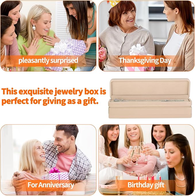 KUKUVR 2 Pcs Velvet Necklace Gift Box, Long Jewelry Storage Holder Case for Chain Pendant Bracelet Engagement Birthday Anniversary (Apricot)
