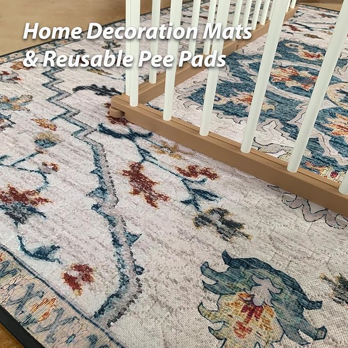 nunubaby Washable Pee Pads for Dogs, Stylish, Non-Slip and Leak-Proof Pee Pads. Reusable Potty Pads for Dogs for Crates and Floors.(Beige/Floral, 36" x36")