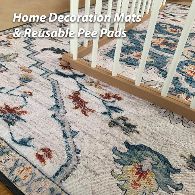 nunubaby Washable Pee Pads for Dogs, Stylish, Non-Slip and Leak-Proof Pee Pads. Reusable Potty Pads for Dogs for Crates and Floors.(Beige/Floral, 24" x36")