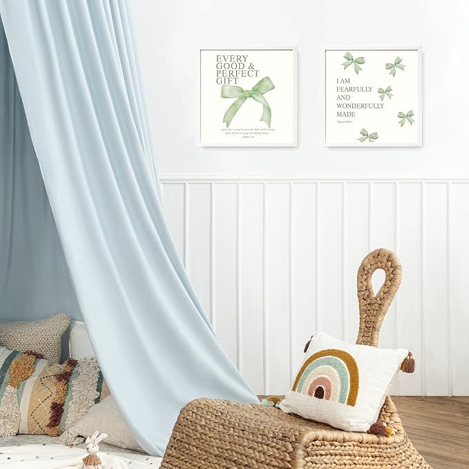 LARTSFRO Coquette Sage Green Bow Wall Art Decor Posters, Sage Green Bow Room Bedroom Bathroom Wall Art Decor Aesthetic for Teen Girls Gifts, Inspirational Bible Verses Bow Wall Decor, 10x10 Inch Set of 4 Bow Pictures Unframed