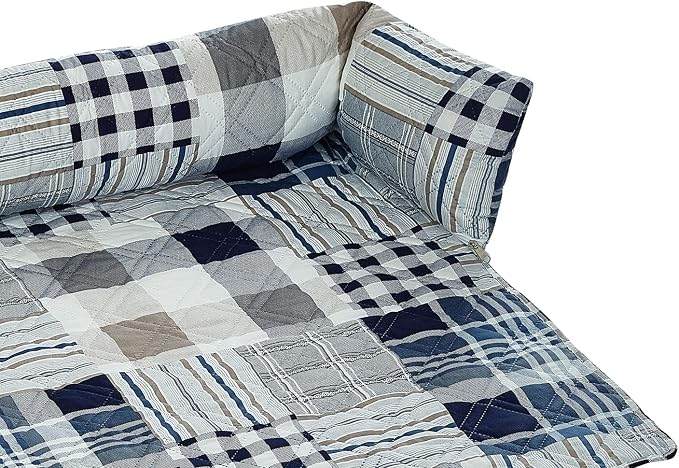Brilliant Sunshine Blue Plaids & Stripes Dog Sofa Slipcover, Small | Calming Pet Couch Bed with Removable & Washable Cover, Funiture Protector & Bed Mat for Dogs, Pets, Cats, 18"×32"×8"