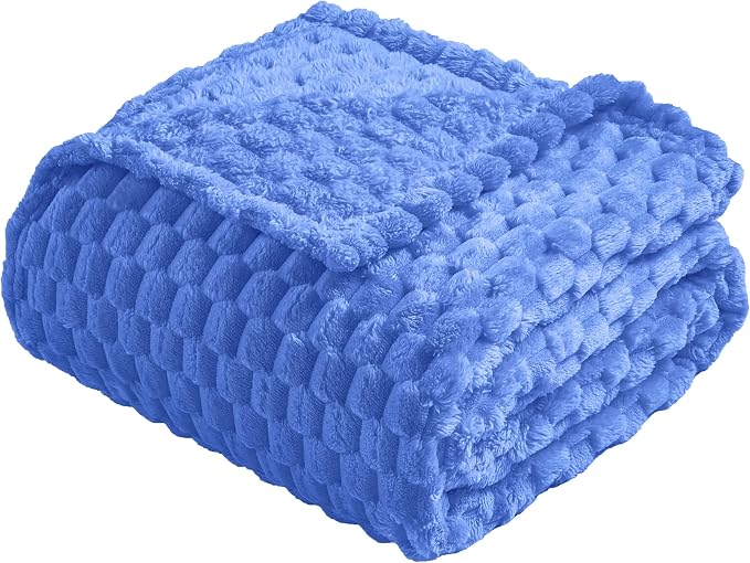 Vessia Flannel Fleece Throw Blanket(50x70 inch), 3D Jacquard Blue Fuzzy and Warm Blanket for Couch,Sofa,Bed,Chair, 300GSM Super Soft Touch Cozy Lightweight Throw for All-Season Home Decor