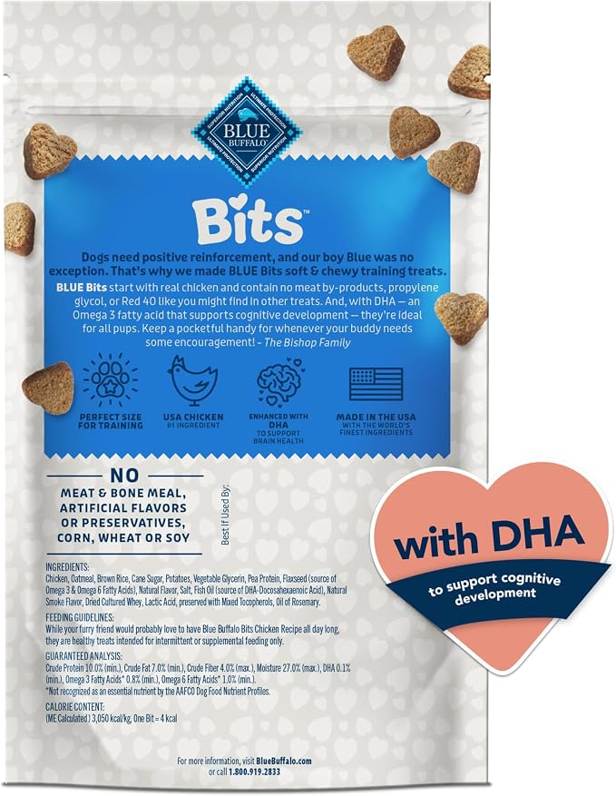Blue Buffalo Bits Chicken Training Treats, 4 oz | Real Chicken First, DHA for Cognitive Development, No Chicken By-Product Meals, Free from Red Dye 40