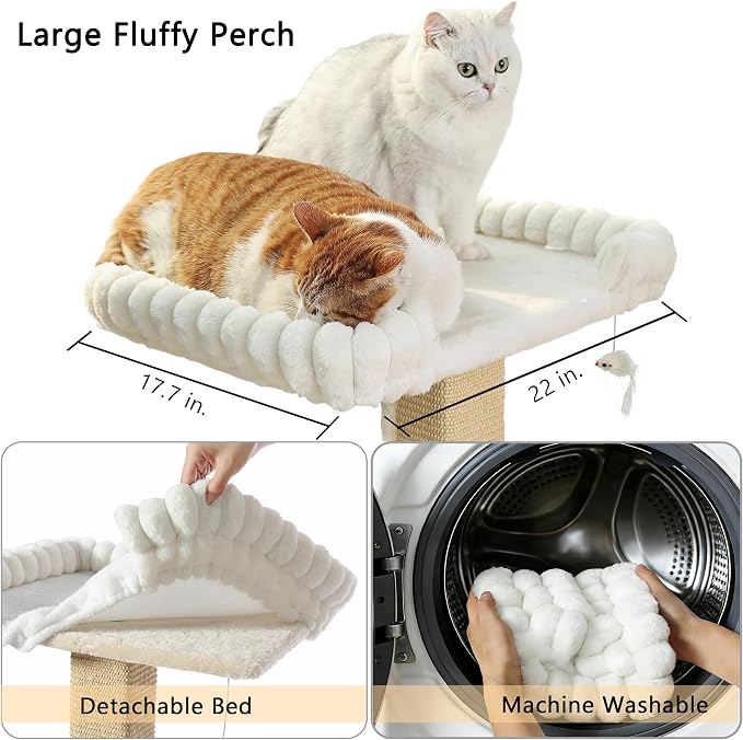 Cat Scratching Post with Large Window Perch, 47-Inch Tall Sisal Cat Tree | Glass Suction-Cup Mounting; For Large Cat & Maine Coons; Thick Square Sisal Post; Ultra-Soft Bolstered Bed; Hold Up to 45 lbs
