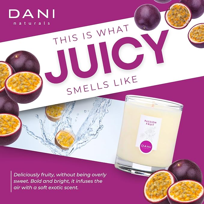 DANI Naturals Passion Fruit 100% Soy Wax Candle, Non-Toxic, 7.5oz | Vegan,soy wax candle,Clean-burning with organic cotton wick,Bright tropical passion fruit scent,Made in USA
