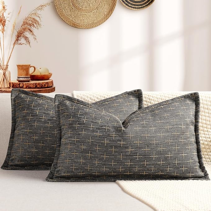 12x20 Pillow Covers Set of 2 Soft Polyester Textured Pillow Covers with Stylish Flange Edge Cozy Farmhouse Throw Pillows for Couch Bed Sofa Living Room