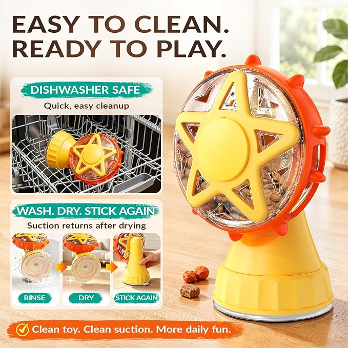 HCY&WLD 2-in-1 Cat Toys Food Dispenser & Teaser Interactive Toys (Yellow) | Multi-Play Puzzle Toy For Indoor Cats, Kitten Slow Feeder, Adjustable Treat Dispensing, Mental Stimulation, Boredom Buster