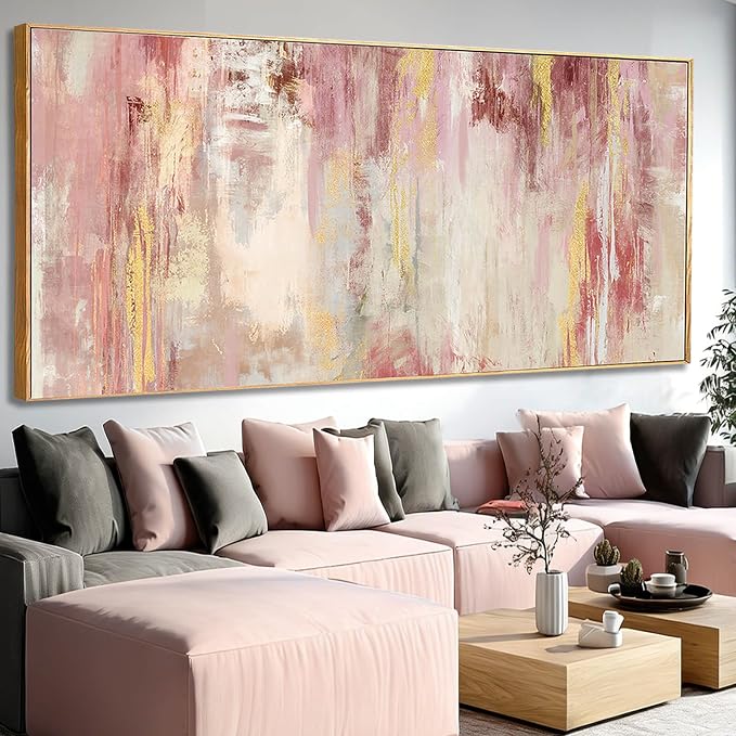 SOUGUAN Pink Wood Wall Decor Abstract Wall Art Modern Posters 40"x86" Pictures for Living Room Office Artwork Bedroom Decorations