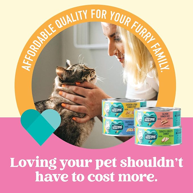 A Strong Heart Cat Food Variety Pack, Turkey, Chicken, Tuna & Salmon, 32ct | Pate texture, all life stages, complete & balanced, made in USA, 5.5oz cans