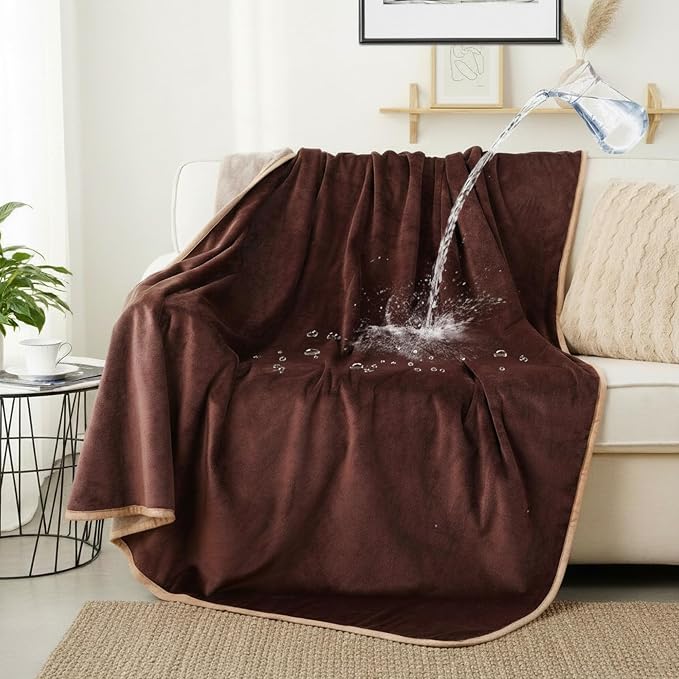 Waterproof Pet Blanket for Small Dogs and Cats | Reversible Flannel Fleece Throw Blanket for Sofa Couch Puppy Leakproof, Washable Furniture Protector 30"x40",Brown