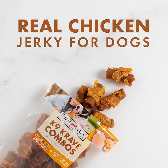 Pur Luv Dog Treats, K9 Kraves Combo Rawhide Free Bone Dog Treat, Peanut Butter and Chicken Flavor, Made with Real Peanut Butter and Chicken, 20 Count, Easily Digestible, Long-Lasting, High Protein | Rawhide-free, high-protein bone: real chicken wrapped...