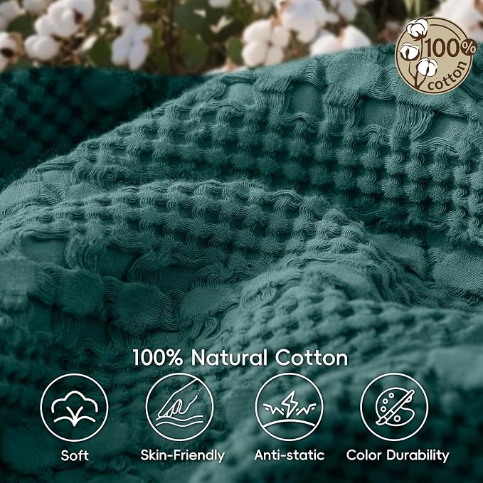 PHF 100% Cotton Waffle Weave Blanket King Size, Lightweight Breathable Summer Blanket for Hot Sleepers, Pre-Washed Soft Layer for Bed, Couch, Home Decor Gift, 108"x90", Teal