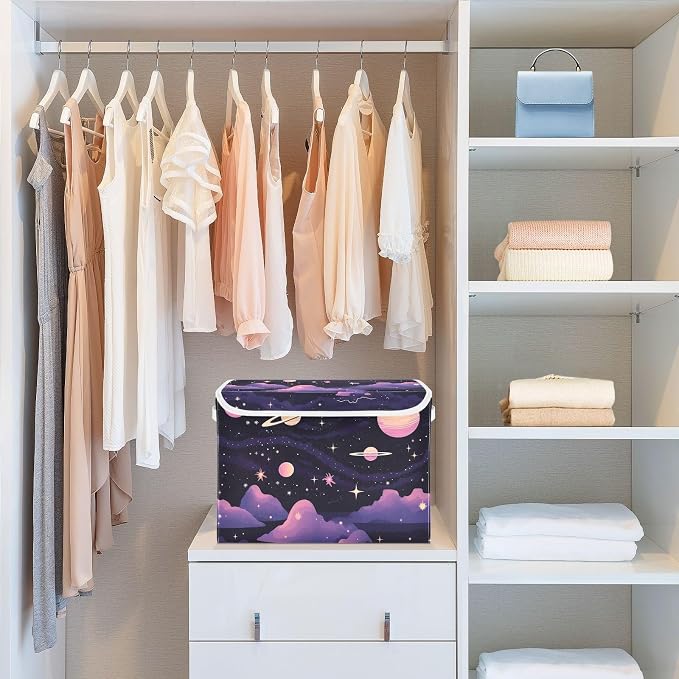 Abstract Planets Storage Bins with Lids and Carrying Handle,Foldable Storage Boxes Organizer Containers Baskets Cube with Cover for Home Bedroom Closet Office