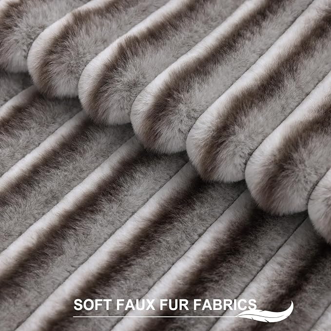 Pallene Faux Fur Decorative Throw Pillow Covers 22x22 Set of 2, Ombre Brown | Luxury Plush Texture, Striped Design, Cozy Soft Touch, Modern Home Accent Decor for Couch, Sofa, Bed, Living Room