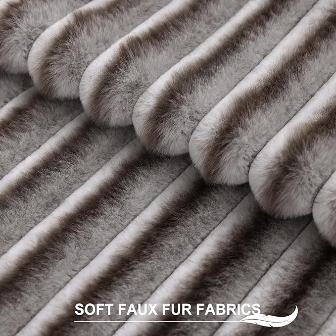Pallene Faux Fur Decorative Throw Pillow Covers 18x18 Set of 2, Ombre Brown | Luxury Plush Texture, Striped Design, Cozy Soft Touch, Modern Home Accent Decor for Couch, Sofa, Bed, Living Room