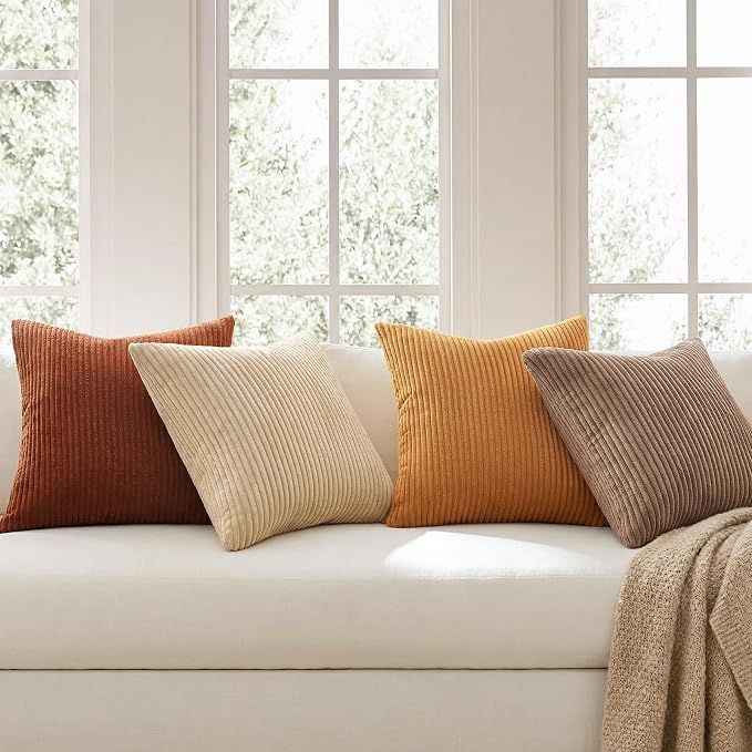 Topfinel 24x24 Inch Pillow Covers Set of 4 Yellow Brown Gradient Farmhouse Pillow Case Rustic Modern Soft Corduroy Striped Decorative Cushion Cover for Sofa Couch Living Room Bedroom