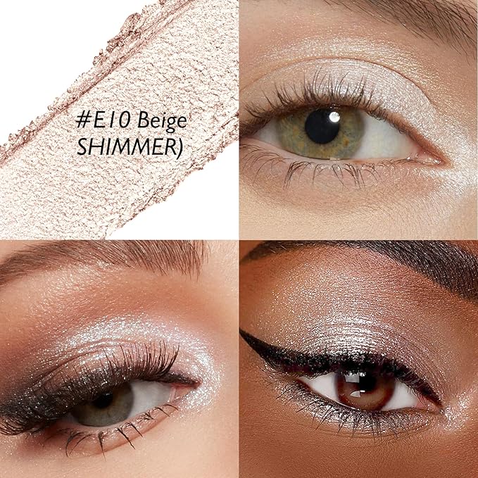 Glitter Eyeshadow Stick - Beige Shimmer Long Lasting Cream Eye Brightener Shadow Pencil Buildable Sparkling Face Highlighter Makeup, Lightweight Waterproof & Smudge Proof for Easy Application