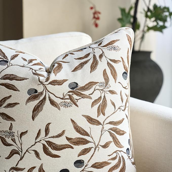 Alerfa Beige Floral Throw Pillow Cover 12 x 20 Inch Rectange Luxury Decorative Lumbar Pillow Cover for Couch Living Room Bedroom