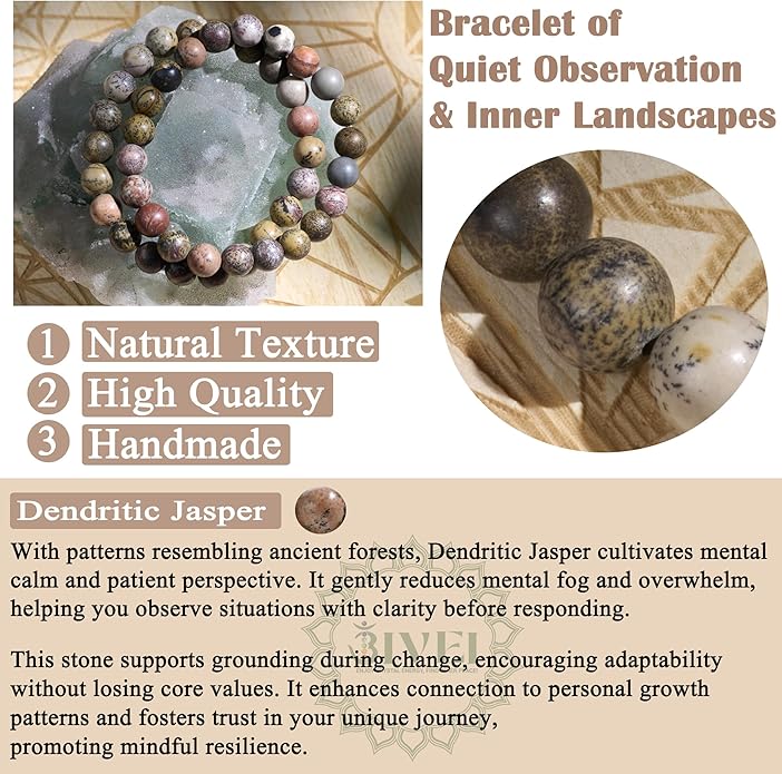 Bivei Natural Gemstone Semi Precious Healing Crystals Handmade Stretchy Round Beads Bracelet,Stocking Stuffers for Women Enhance Positive Energy