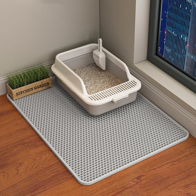 HCY&WLD Cat Litter Mat, Double Layer Cat Litter Box Mat (30x22 Inch, Gray) | Waterproof Urine-Proof Non-Slip Litter Trapping Mat, Soft on Kitty Paws, Scratch-Resistant, Scatter Control, Easy to Clean