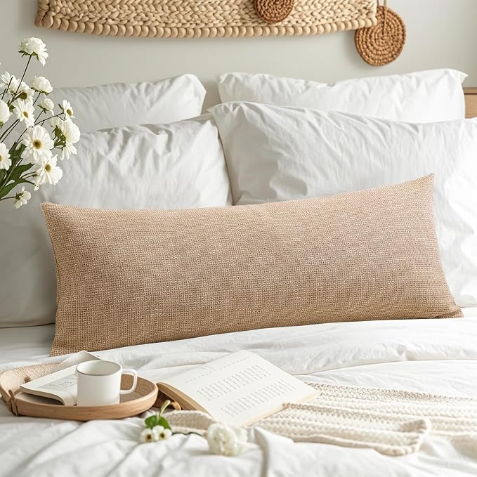 OTOSTAR Linen Throw Pillow Cover Set of 1 Decorative Long Lumbar Pillowcase Rectangle Cushion Cover 14x36 Inch for Home Decor Sofa Bedroom Car 35 x 90CM Light Brown