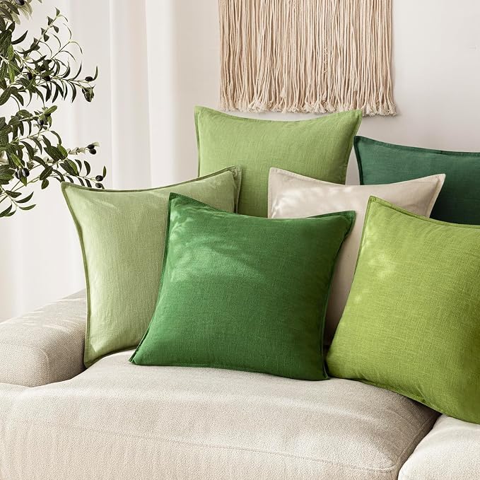 Foindtower Pack of 2, Decorative Linen Solid Throw Pillow Covers Soft Accent Euro Cushion Case Boho Farmhouse Pillowcase for Chair Couch Sofa Bedroom Living Room Home Decor 22 x 22 Inch Forest Green
