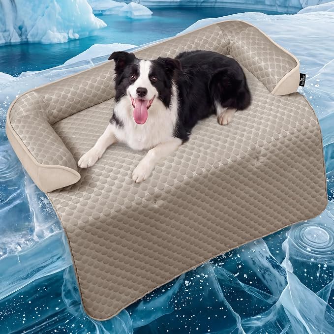 Large Dog Cooling Bed for Sofa, 41x37 Inch Pets Couch Cover Mat | Waterproof & Easy Clean & Non-Slip Bottom & Non-Gel, Washable Dogs Summer Couch Pad For Indoor & Outdoor, Taupe