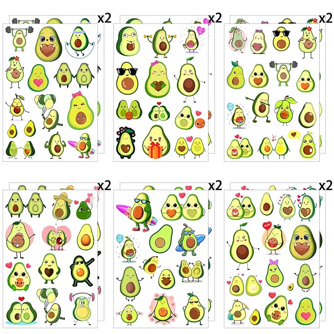 12 Sheets Avocado Temporary Tattoos for Kids, Avocado Birthday Party Supplies Decorations Cute Fruit Face Fake Tattoos Party Favors for Boys Girls Children Goodie Bag Fillers Party Gifts Games Reward