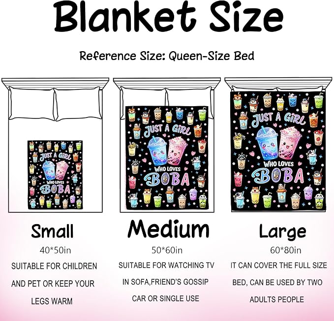 Bubble Tea Blanket Gifts for Boba Lovers Soft Flannel Boba Throw Blanket Bedding Decor for Girls Women Adults 50"x40"