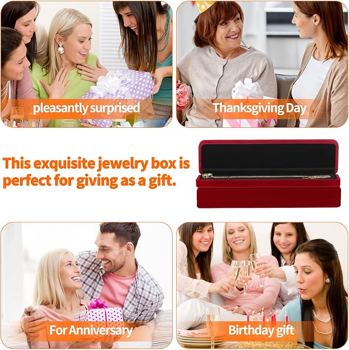 KUKUVR 2 Pcs Velvet Necklace Gift Box, Long Jewelry Storage Holder Case for Chain Pendant Bracelet Engagement Birthday Anniversary (Red)