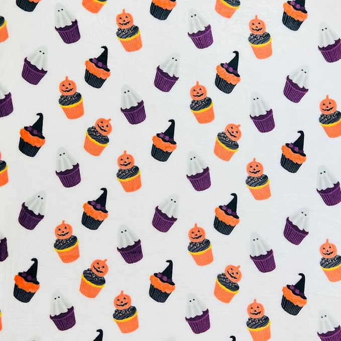 Halloween Ghost Fleece Throw Blanket, Cute Ghosts & Pumpkins, 50x60 | Ultra-soft cozy flannel fleece, for sofa bed couch chair & dorms, spooky Halloween décor, durable and machine washable.