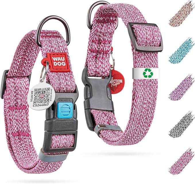 WAUDOG Recycled Cotton Dog Collar Reflective Adjustable Large Medium Small