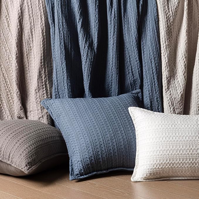 Foindtower Set of 2 Decorative Cotton Waffle Weave Throw Pillow Covers Euro Shams Cushion Covers Accent European Pillowcase for Bed Couch Sofa Bedroom Living Room Home Decor 22×22 Inch Blue