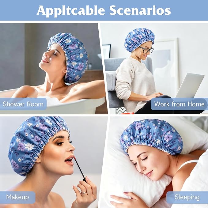 Reusable Castor Oil Hair Cap for Women, Suitable for Treating Dry, Damaged Hair, Overnight Organic Cotton Hair Cap (Oil Not Included), Purple Flowers, M