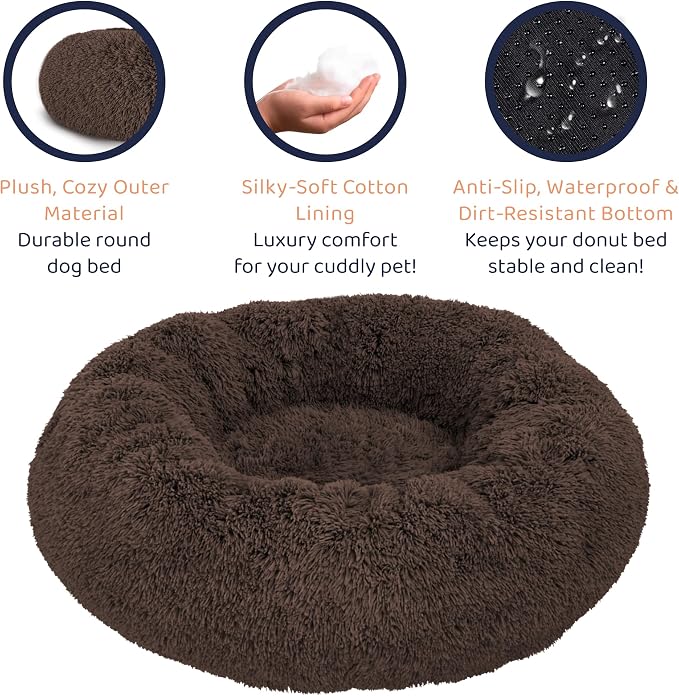 Donut Dog Bed - Premium Comfort for Anxiety Relief - Fluffy & Calming Design with Ultra-Plush Support | Cozy Round Dog Bed with Super Soft Circle Style (Coffee, Small)